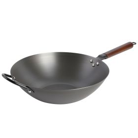 Babish 14 Inch Carbon Steel Flat Bottom Wok in Black