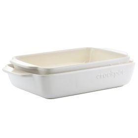 Crockpot Artisan 2.5 Quart and 3.5 Quart Rectangular Stoneware Bake Pan Set in Cream