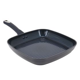 Oster Hawke 11 Inch Square Ceramic Nonstick Aluminum Grill Pan in Dark Blue