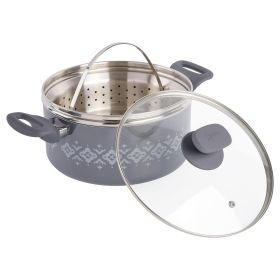 Spice By Tia Mowry Savory Saffron 5 Quart Ceramic Nonstick Aluminum Dutch Oven with Lid and Steamer in Gray