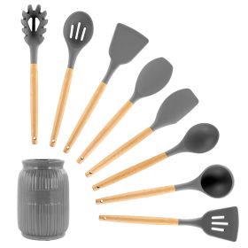 MegaChef Gray Silicone and Wood Cooking Utensils, Set of 9