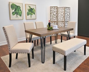 Amisos 6-Piece Dining Set, Hairpin Dining Table with 4 Chairs and Upholstery Bench, 3 Color Options