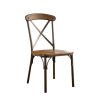 Industrial Style Set of 2pcs Dining Chairs Metal Frame Natural Elm, Bronze Wooden Contour Seat Kitchen Dining Room Furniture