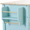 Kitchen Island Cart with 4 Door Cabinet and Two Drawers and 2 Locking Wheels - Solid Wood Top, Adjustable Shelves, Spice & Towel Rack(Mint Green)