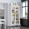 Open-door kitchen shelving Floor-to-ceiling multilevel household microwave storage cabinet bowls side cabinets cabinets Storage cabinets white color