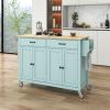 Kitchen Island Cart with 4 Door Cabinet and Two Drawers and 2 Locking Wheels - Solid Wood Top, Adjustable Shelves, Spice & Towel Rack(Mint Green)