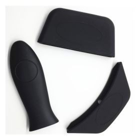 Silicone Pot Handle Holder 3 pieces - 1 Long Holder and 2 Semicircular Handle Cover Heat Protecting Silicone Anti-Hot Non-Slip (Color: Black)