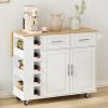 Multi-Functional Kitchen Island Cart with 2 Door Cabinet and Two Drawers,Spice Rack, Towel Holder, Wine Rack, and Foldable Rubberwood Table Top